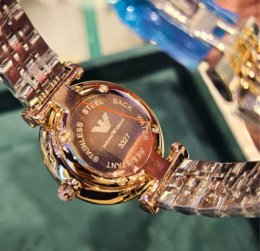 Emporio Armani Two Tone Rose Gold Diamond Studded Dial Women's Watch