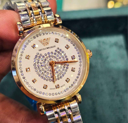 Emporio Armani Two Tone Gold Diamond Studded Dial Women's Watch