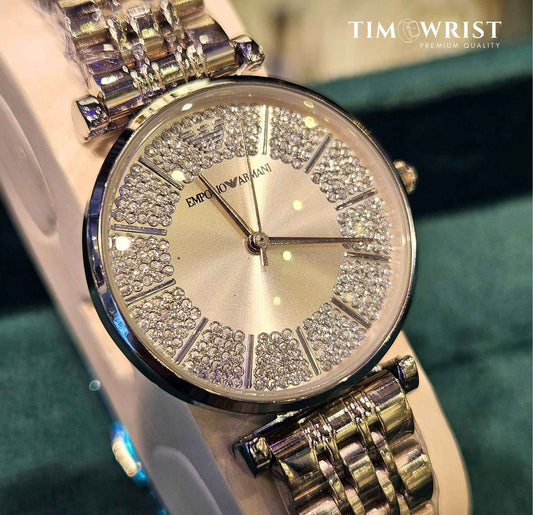 Emporio Armani Silver Diamond Studded Dial Women's Watch