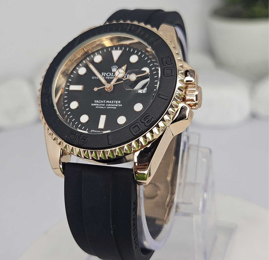 Rolex (Masterpiece) Rose Gold Yacht-Master - Black Dial - Oyster flex Strap