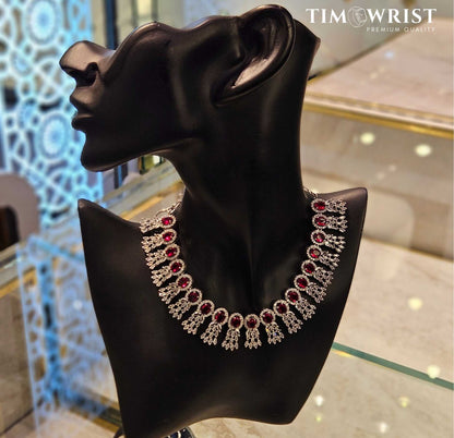 Premium Rhodium-Plated American Diamond Necklace Set (Finest Zircons)