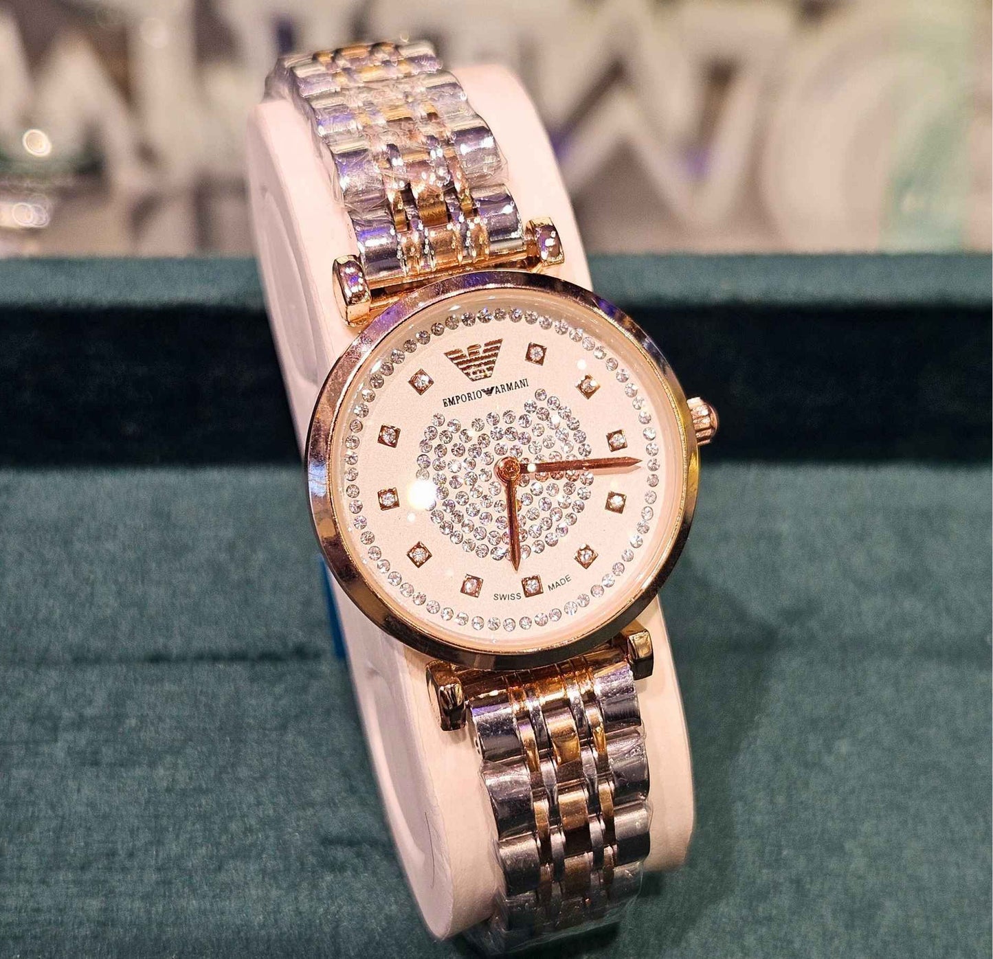 Emporio Armani Two Tone Gold Diamond Studded Dial Women's Watch
