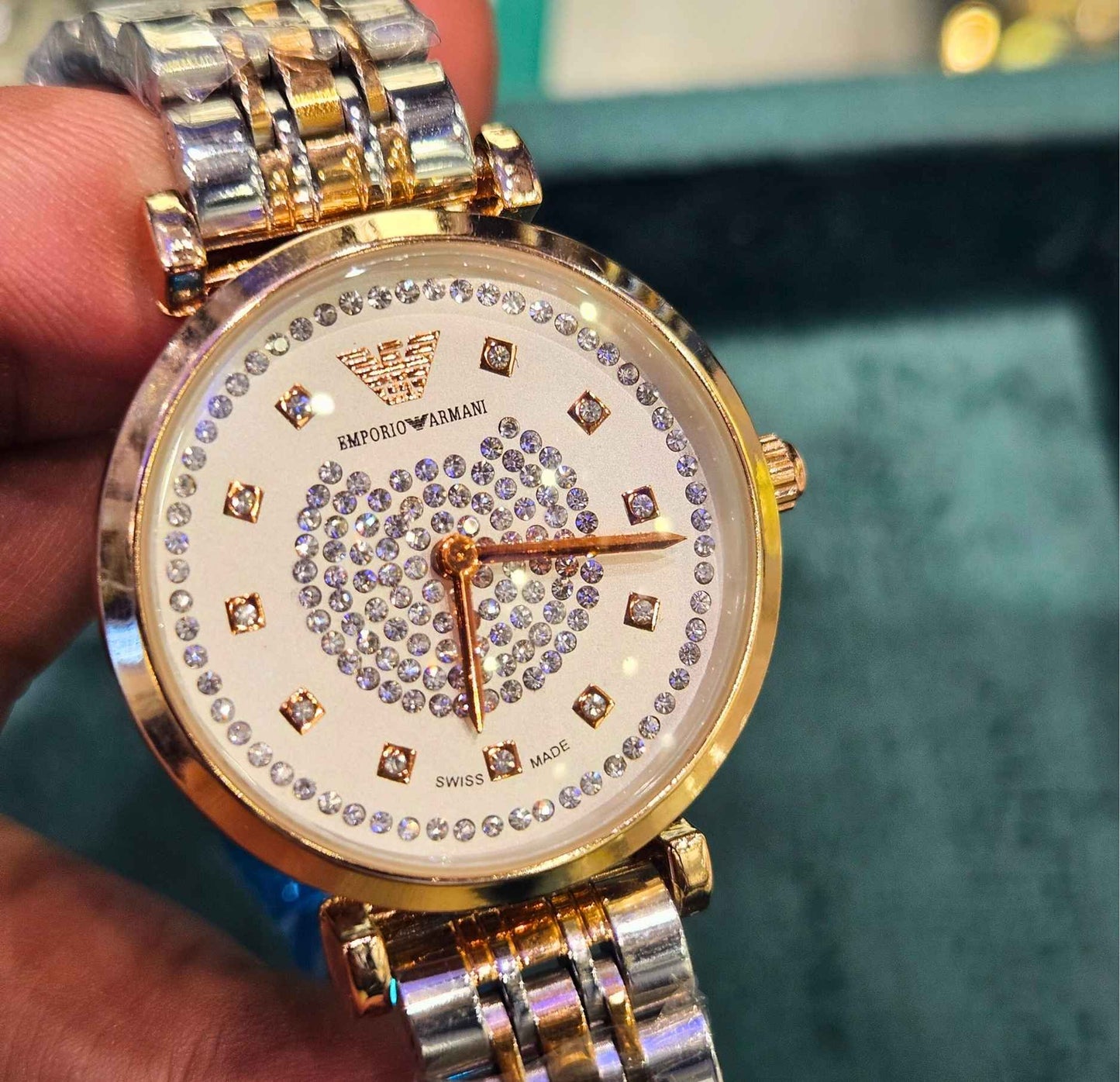 Emporio Armani Two Tone Gold Diamond Studded Dial Women's Watch