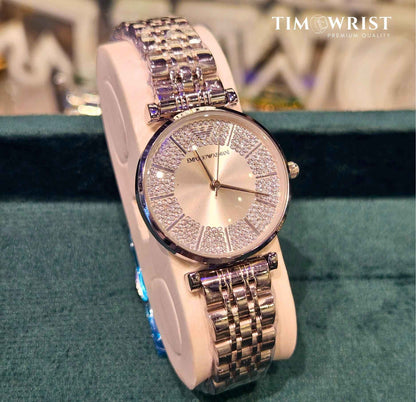 Emporio Armani Silver Diamond Studded Dial Women's Watch