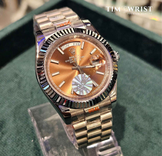 RLX DayDate Automatic | Silver Chain | Brown Classic Dial | High Grade Watch