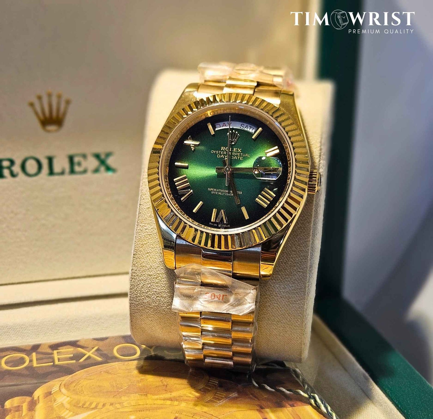 RLX DayDate Automatic | Gold Chain | Green Dial | High Grade Watch