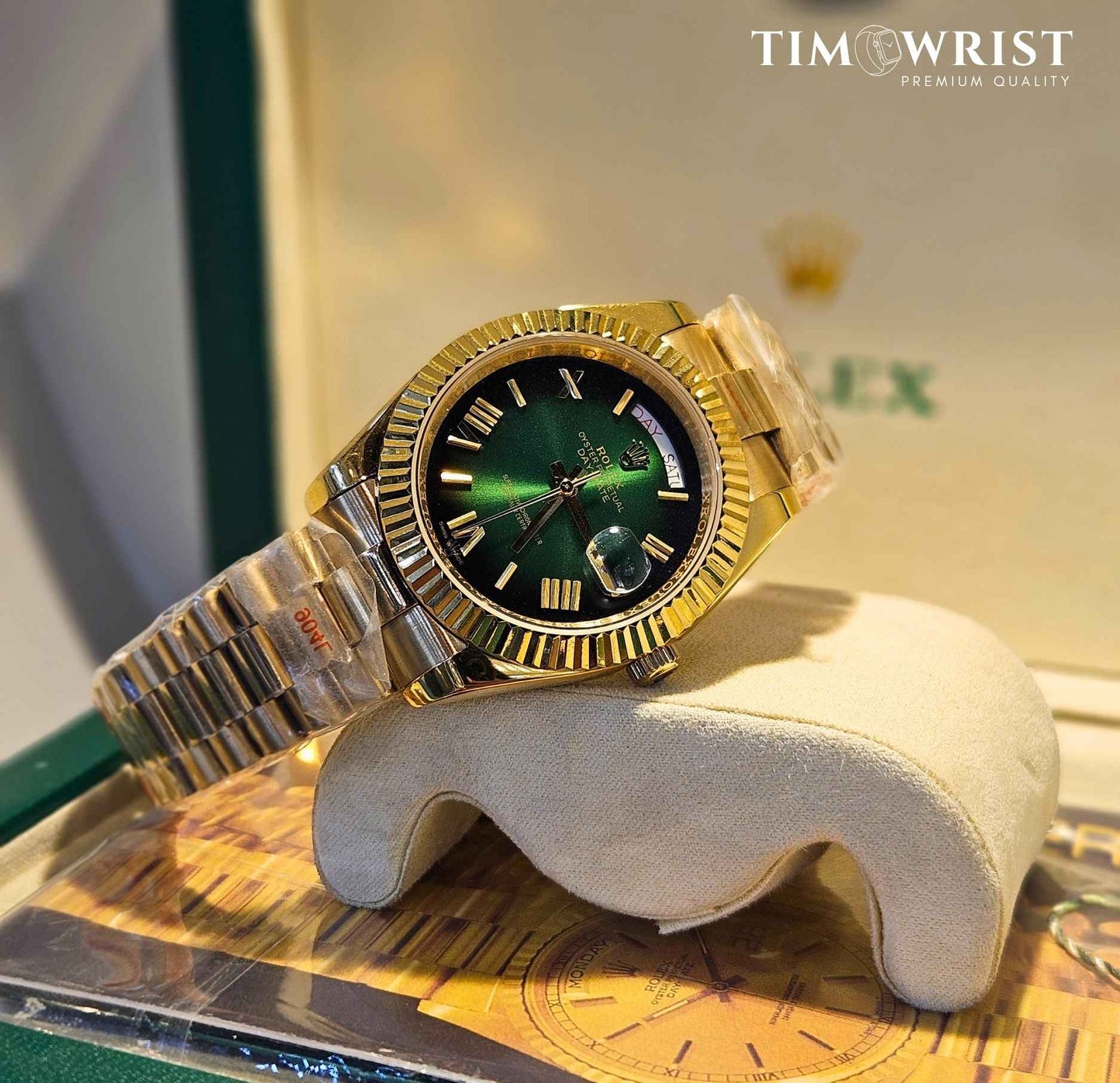 RLX DayDate Automatic | Gold Chain | Green Dial | High Grade Watch