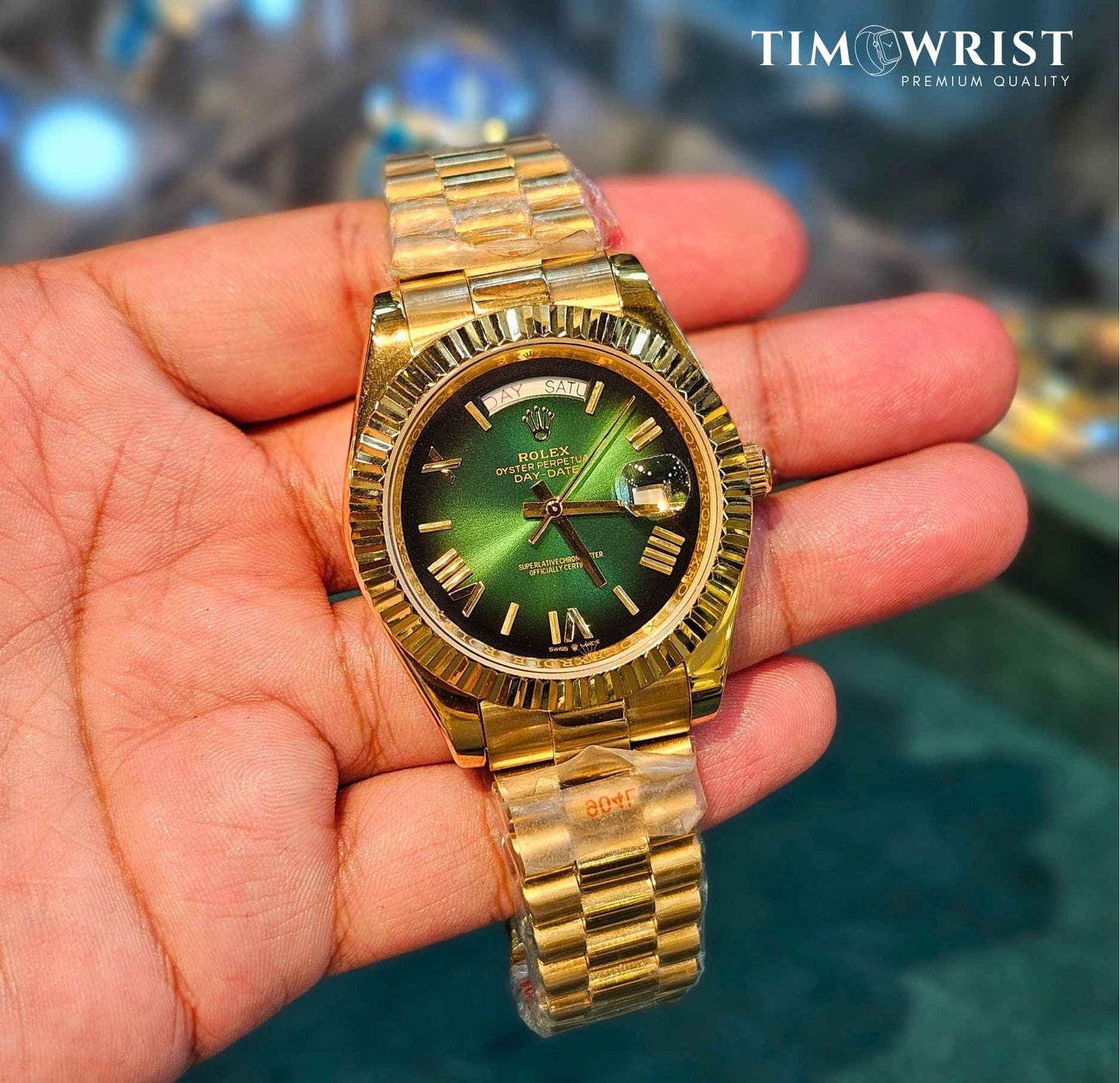 RLX DayDate Automatic | Gold Chain | Green Dial | High Grade Watch