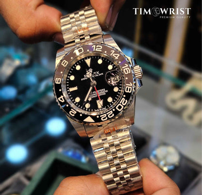 RLX GMT Automatic 40 mm | Silver Oyester Chain | Black Dial High Grade Edition