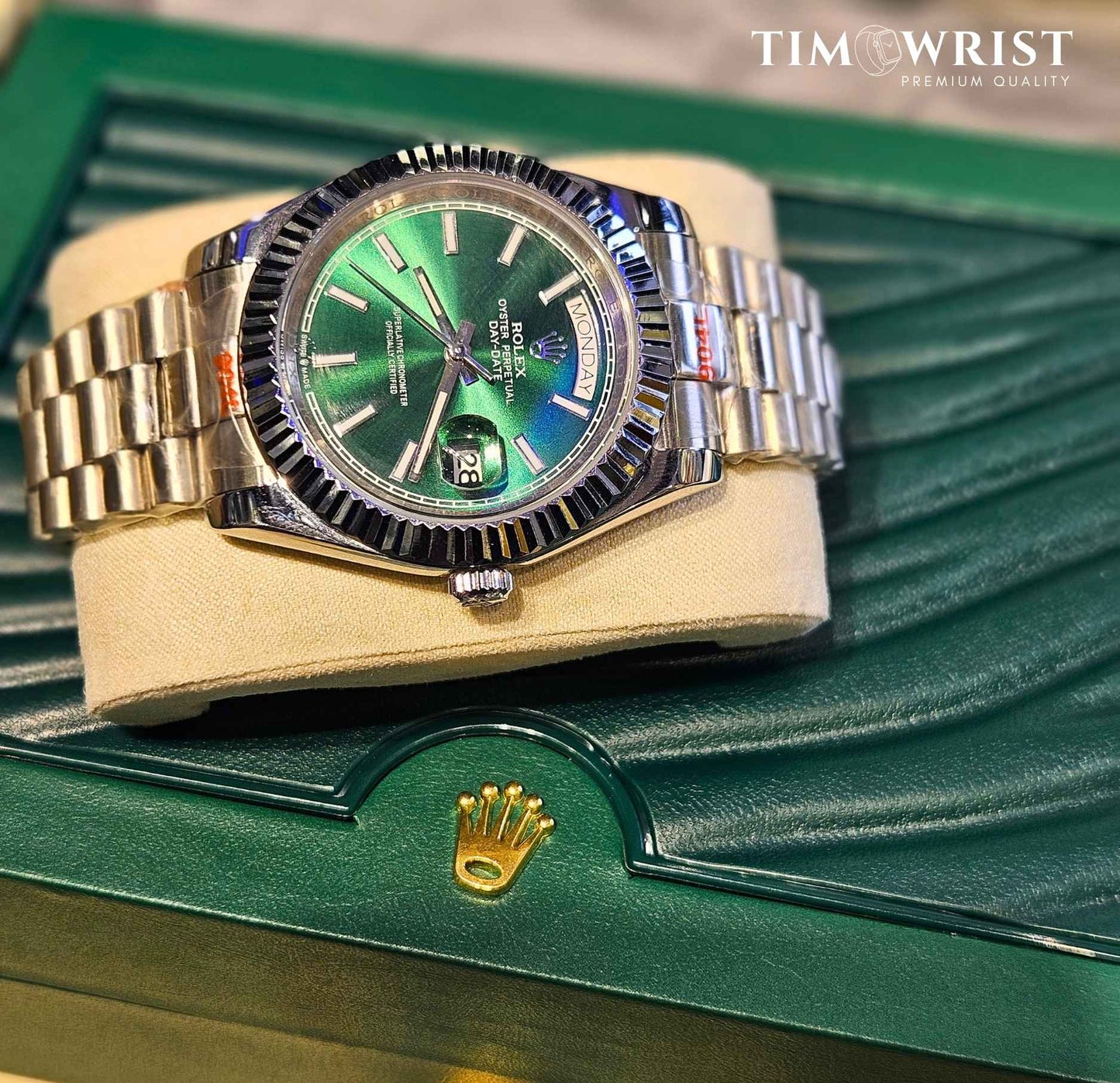 RLX DayDate Automatic | Silver Chain | Green Dial | High Grade Watch