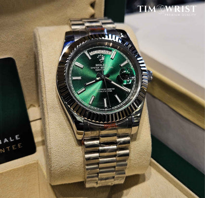 RLX DayDate Automatic | Silver Chain | Green Dial | High Grade Watch
