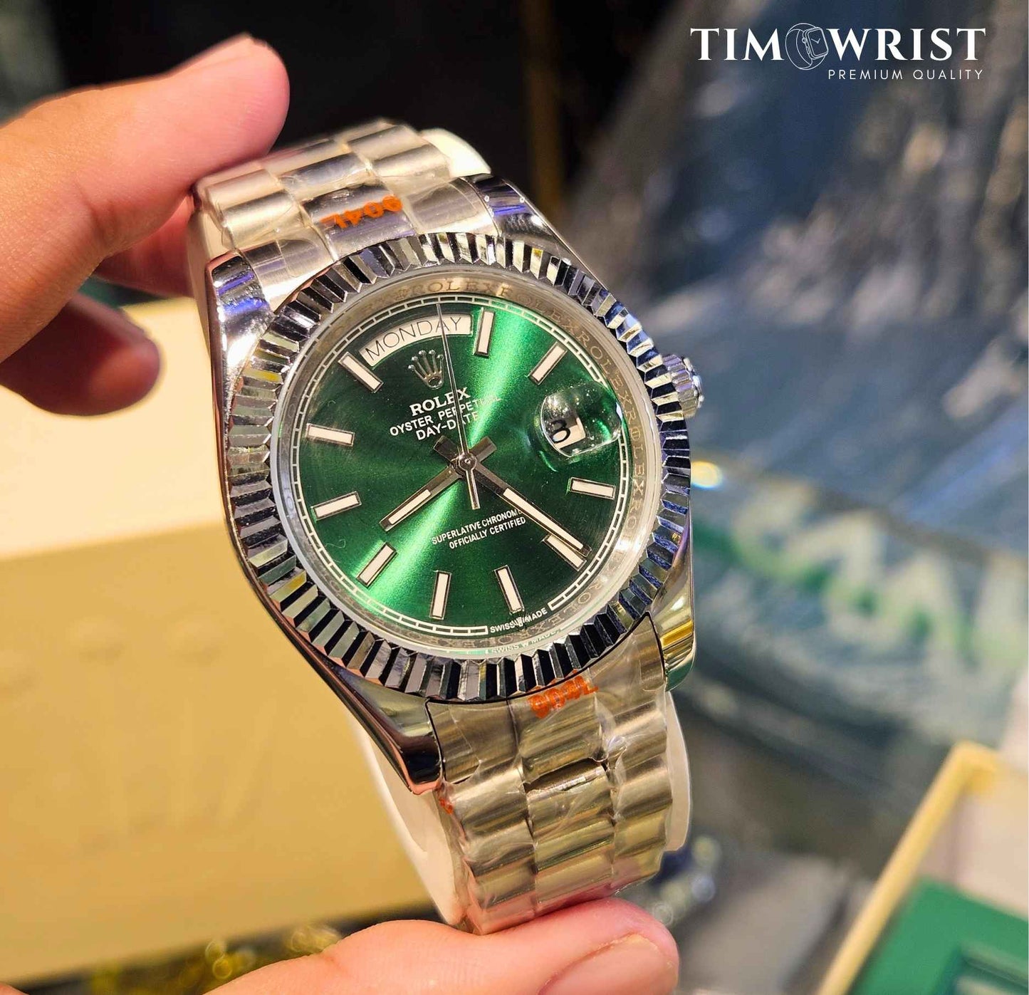 RLX DayDate Automatic | Silver Chain | Green Dial | High Grade Watch